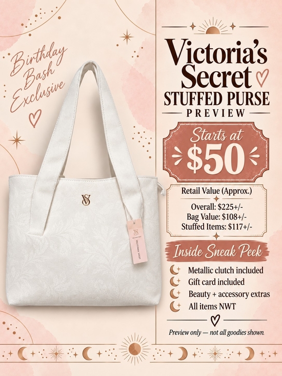 Victoria's Secret Handbags - Victoria's Secret White Floral Tote Stuffed Bag - Birthday Bash Exclusive